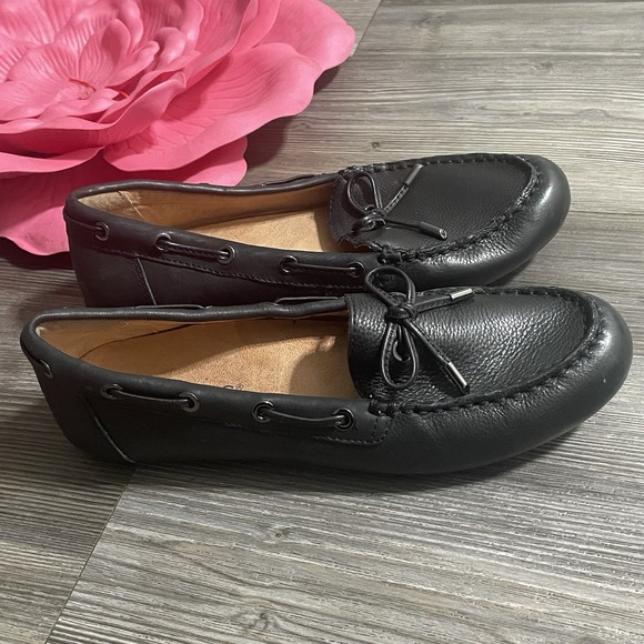 Vionic Shoes - VIONIC Virginia Black Bow Leather Slip On Shoe Moccasin Size 8.5 Driving Loafer